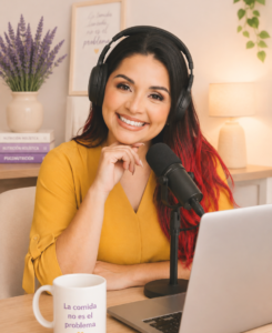 Dra. Yen grabando el podcast La comida no es el problema